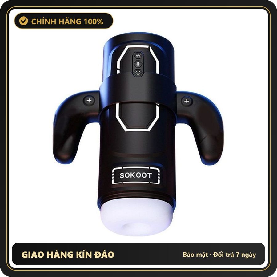(Che Tên) Âm đạo giả thụt hút đa tần cao cấp có tay cầm Power Play Cup Sokoot [Mã TOY-10082] Chuẩn Auth