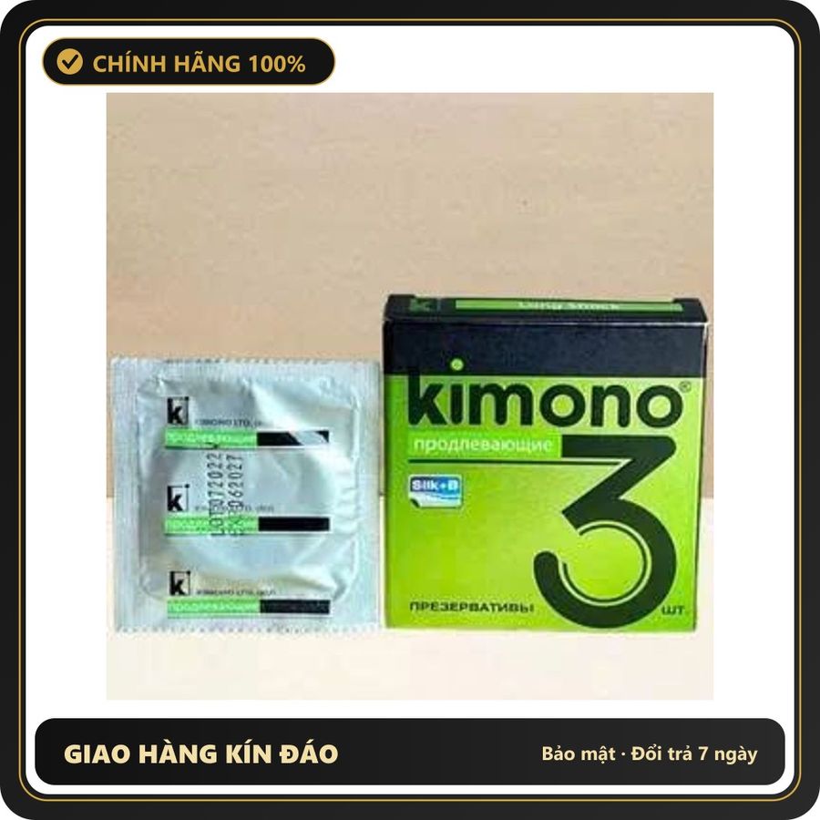 (Che Tên) Bao cao su Kimono Sakura Green siêu mỏng trơn, siêu nhẹ, kéo dài thời gian – Hộp 3 bao Giao Nhanh Toàn Quốc