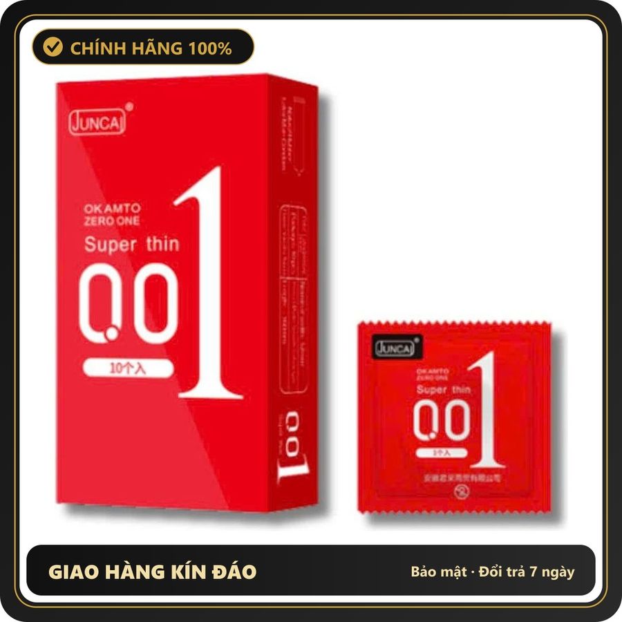 (Che Tên) Bao cao su siêu mỏng vượt trội 001 JUNCAI Super Thin Red nhiều gel, cảm giác chân thật - Hộp 10 bao Giao Nhanh Toàn Quốc