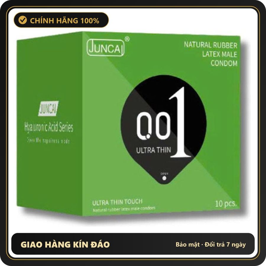 (Che Tên) Bao cao su Siêu mỏng JUNCAI 001 Ultrathin Touch kéo dài quan hê, cảm giác chân thật - Hộp 10 bao Bảo Mật Tuyệt Đối