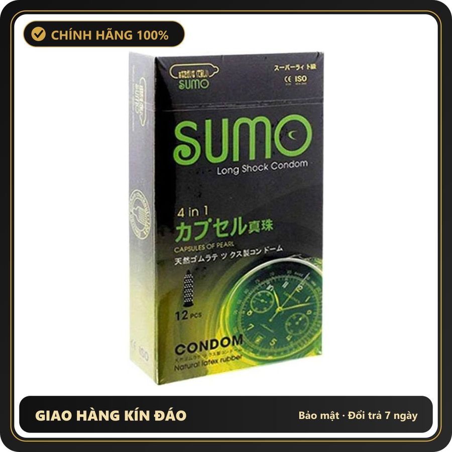 (Che Tên) Bao cao su Sumo Nhật Bản siêu mỏng, gân gai, kéo dài thời gian – Hộp 12 bao Chuẩn Auth