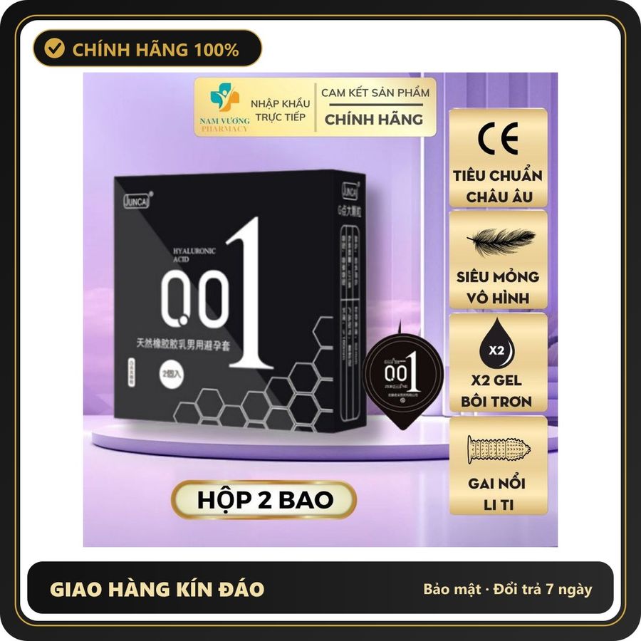 (Che Tên) Bao cao su JUNCAI 001 Spot Particle siêu mỏng gai li ti nhiều gel bôi trơn tăng khoái cảm hộp 2 bcs Bảo Mật Tuyệt Đối