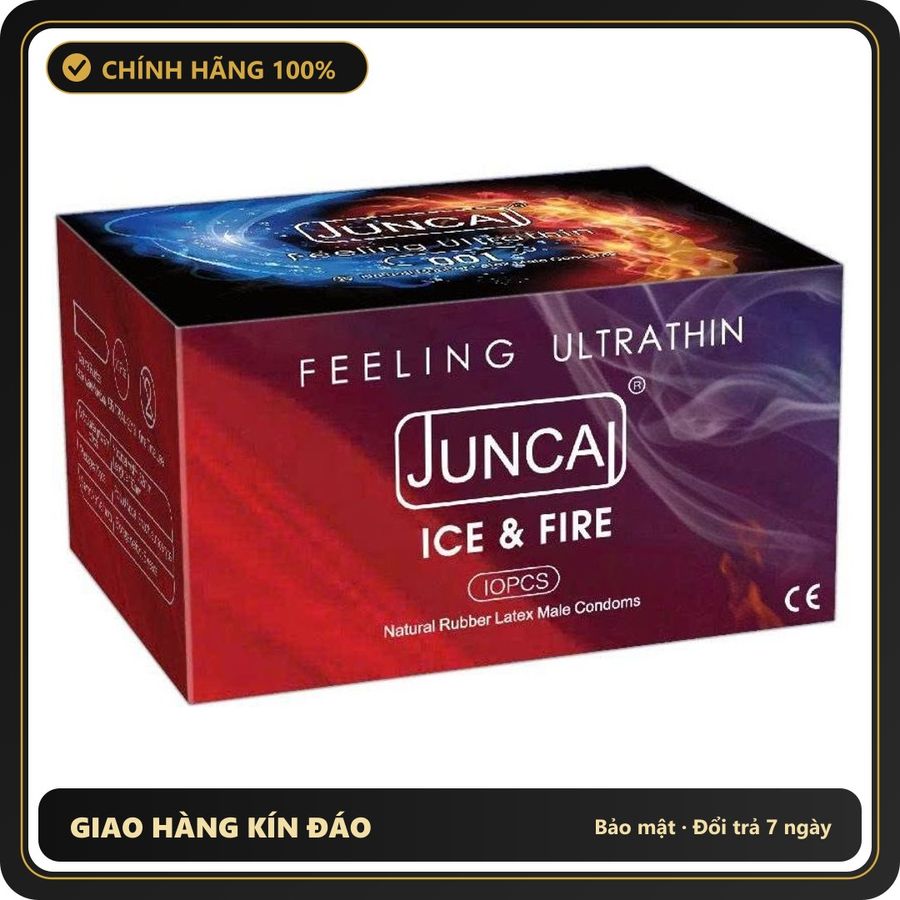(Che Tên) Bao cao su Juncai Ice & Fire siêu mỏng 001, siêu nhẹ, gel nóng lạnh đan xen – Hộp 10 bao - Hàng Mới Về