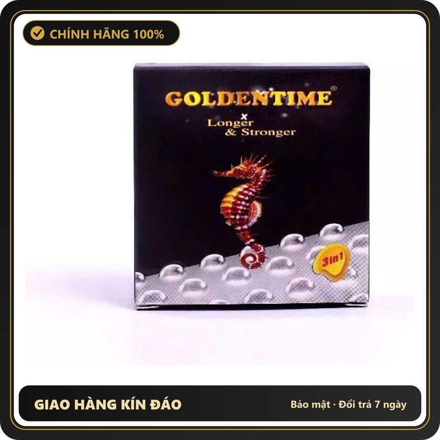 (Che Tên) Bao cao su Goldentime Longer & Stronger 3in1 siêu mỏng, gân gai, kéo dài thời gian – Hộp 3 bao - Hàng Mới Về