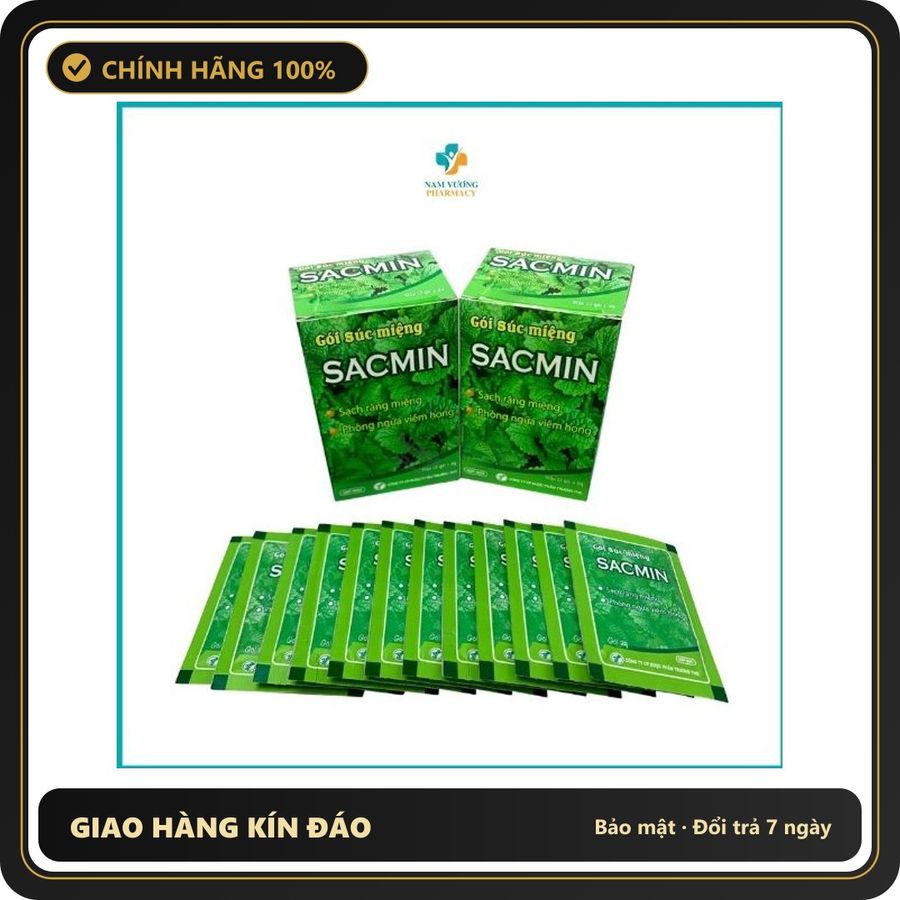 (Che Tên) Gói súc miệng Sacmin - Vệ sinh răng miệng, Súc miệng nước muối sạch khuẩn hương thơm mát-Hộp 12 gói Hỗ Trợ 24/7
