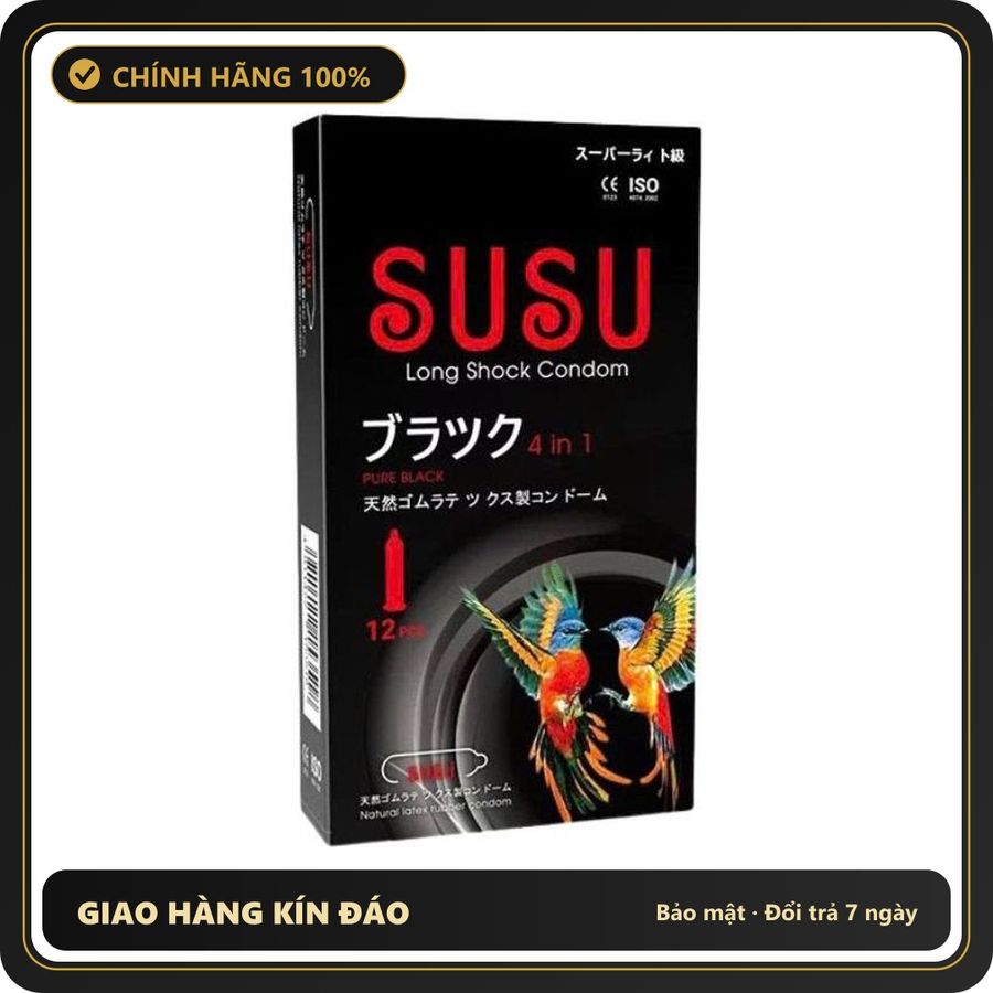 (Che Tên) Bao cao su Susu Nhật Bản siêu mỏng, trơn, siêu nhẹ, kéo dài thời gian – Hộp 12 bao Hỗ Trợ 24/7