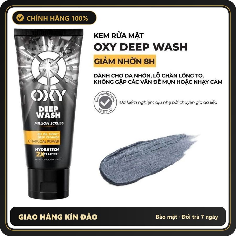 (Che Tên) Sữa rửa mặt có hạt sạch sâu OXY Deep Wash (Scrub) 100g giảm bóng dầu, sạch khuẩn, cảm giác mát lạnh Bảo Mật Tuyệt Đối