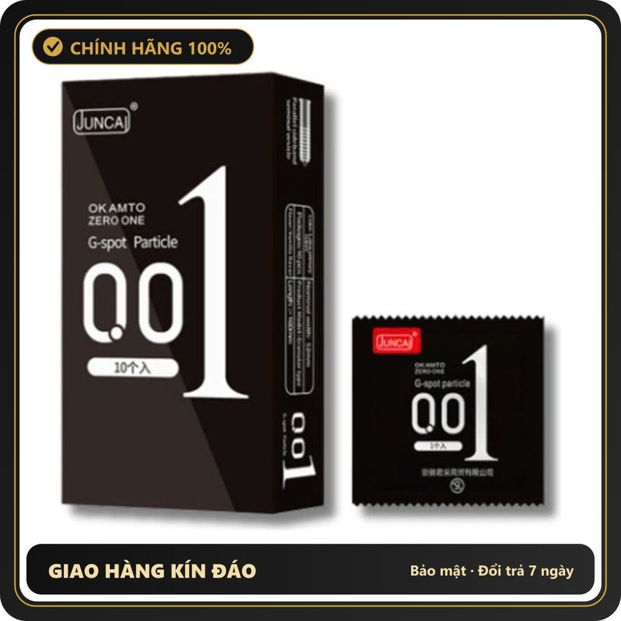 (Che Tên) Bao cao su siêu mỏng 001 JUNCAI 001 G-Spot Black nhiều gel gai liti kéo dài thời gian quan hệ - Hộp 10 bao Bảo Mật Tuyệt Đối