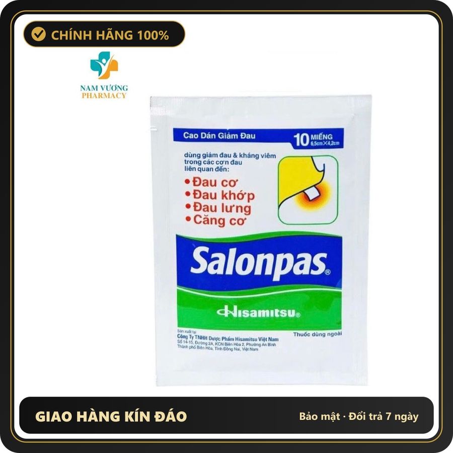 (Che Tên) Miếng dán Salonpas - Miếng dán giảm đau nhứt mỏi cơ - Hisamitsu 1 hộp 10 miếng Cao Cấp Bảo Đảm