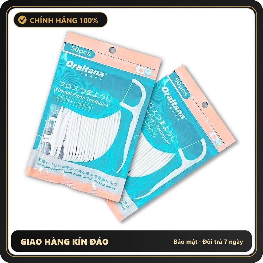 (Che Tên) Tăm chỉ nha khoa Oraltana, chất lượng 5 sao, vệ sinh răng miệng sạch sẽ, nhỏ gọn, tiện dụng - Gói 50 chiếc Chuẩn Auth