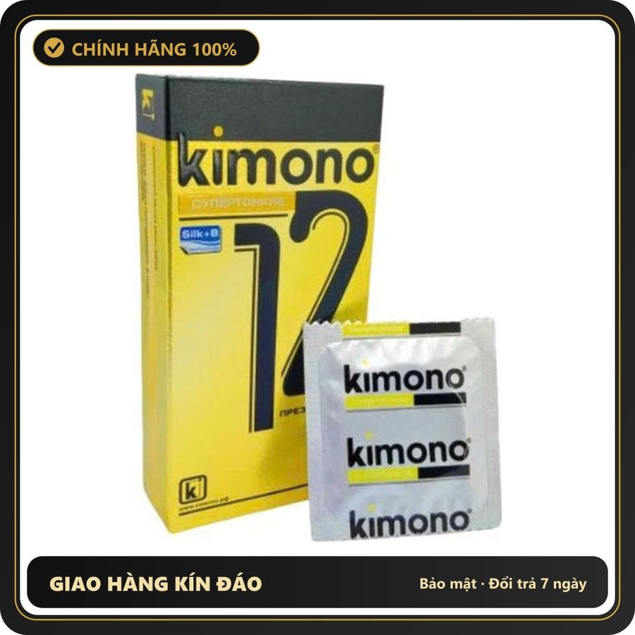 (Che Tên) Bao cao su Kimono Gold chính hãng siêu mỏng 001 mang lại cảm giác chân thật - Hộp 12 bao Hộp Trắng Kín