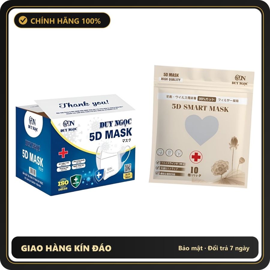 (Che Tên) Khẩu trang 5D kháng khuẩn giúp ngăn chặn hiệu quả vi khuẩn, thiết kế vừa vặn thoáng khí và dễ thở - Hàng Mới Về