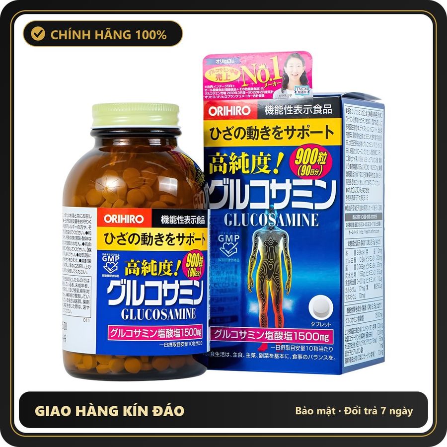 (Che Tên) Viên uống Glucosamine Nhật Bản Orihiro 1500mg 900 viên - Hỗ trợ xương khớp, cải thiện sức khỏe khớp cho người cao tuổi và vận động viên Cao Cấp Bảo Đảm