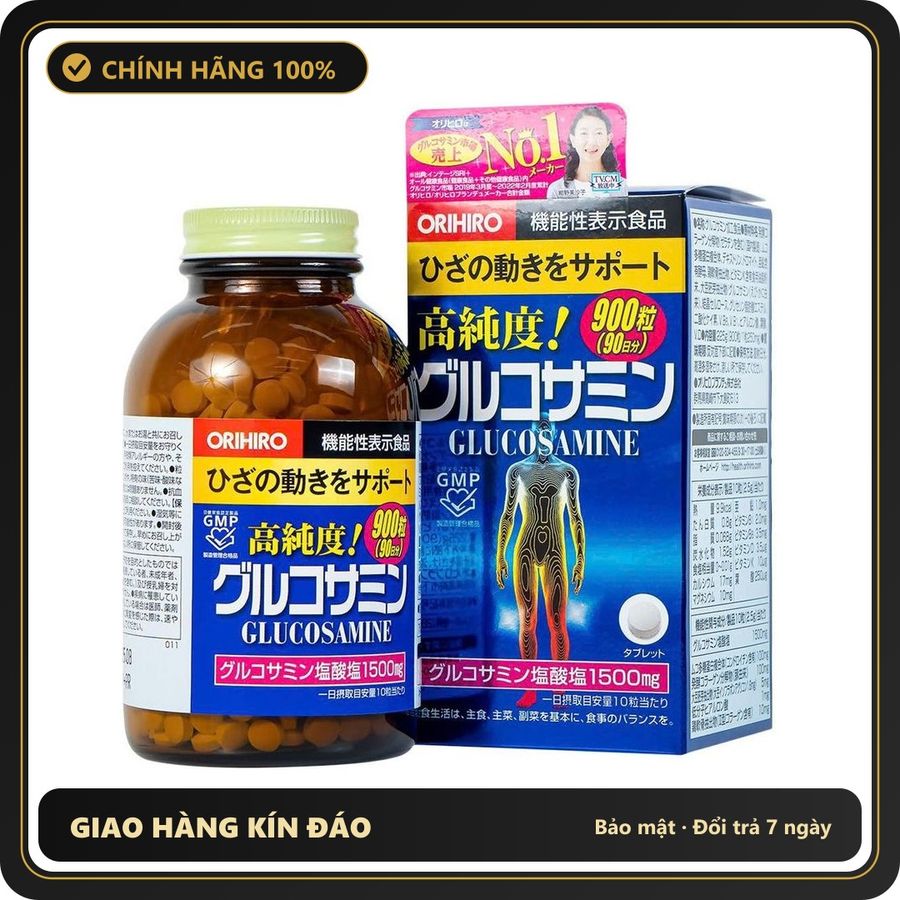 (Che Tên) Viên uống hỗ trợ xương khớp chính hãng Nhật Bản Glucosamine Orihiro 900 viên ( Full VAT + tem phụ ) Chuẩn Auth