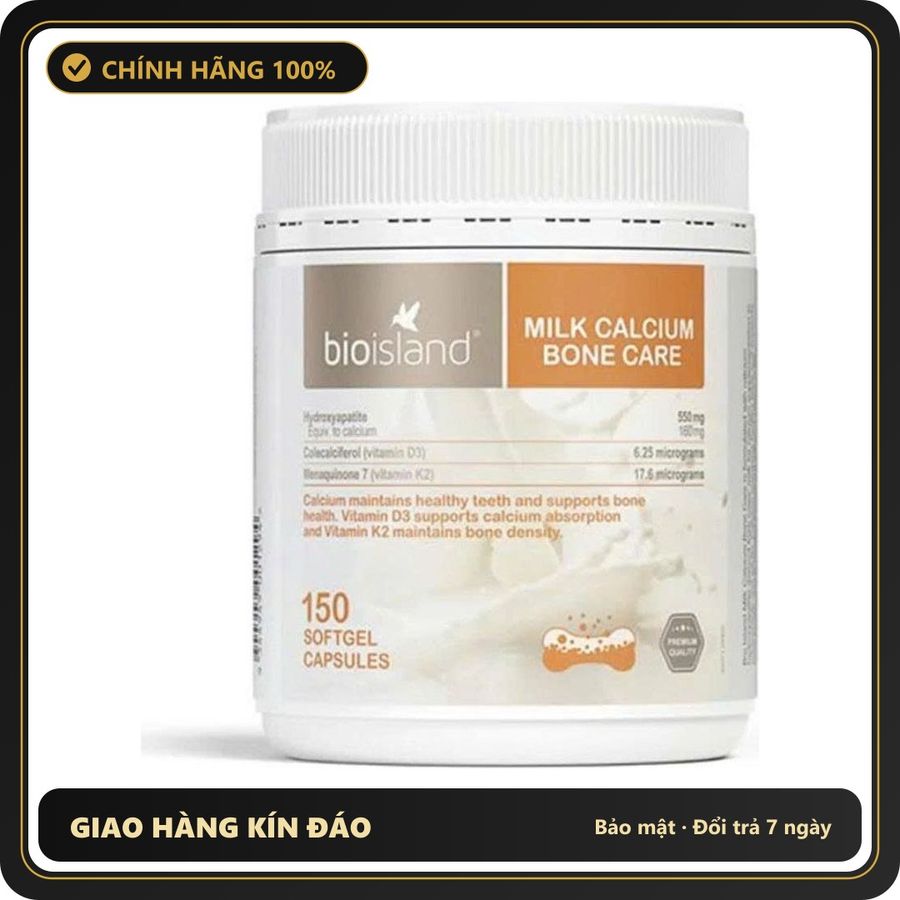 (Che Tên) Viên Nhai Bổ Sung Calci Sữa Bioisland Calcium Milk chính hãng Úc Hộp Trắng Kín