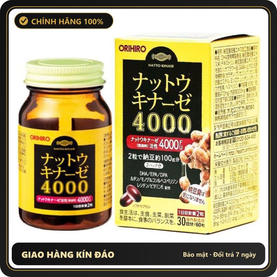 (Che Tên) Viên Uống Orihiro Nattokinase 4000FU Japan Phòng Ngừa Đột Qụy 470mg Giao Nhanh Toàn Quốc