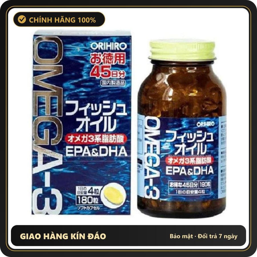 (Che Tên) Viên uống dầu cá Omega 3 bổ mắt, bổ não Orihiro Nhật Bản - Lọ 180 viên Bảo Mật Tuyệt Đối