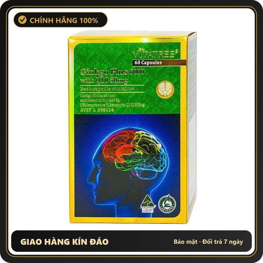 (Che Tên) Vitatree Ginkgo Plus 6000 With Q10 50mg giúp tăng cường lưu thông máu - Hàng Mới Về