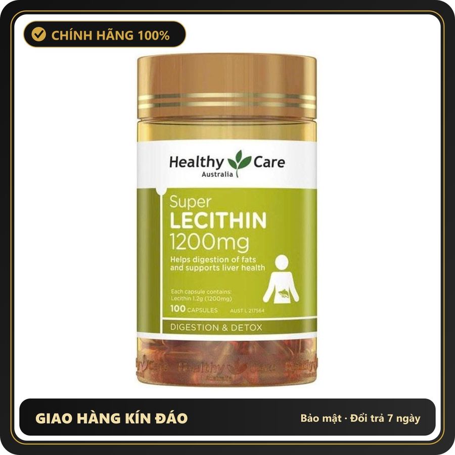 (Che Tên) Viên uống mầm đậu nành Healthy Care Super Lecithin 1200mg của Úc cân bằng nội tiết tố, 100 viên Chuẩn Auth