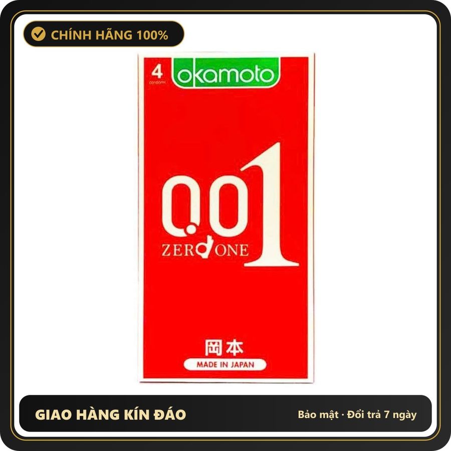 (Che Tên) Bao cao su Okamoto 001 thương hiệu Nhật Bản, siêu mỏng, chân thật Hộp Trắng Kín