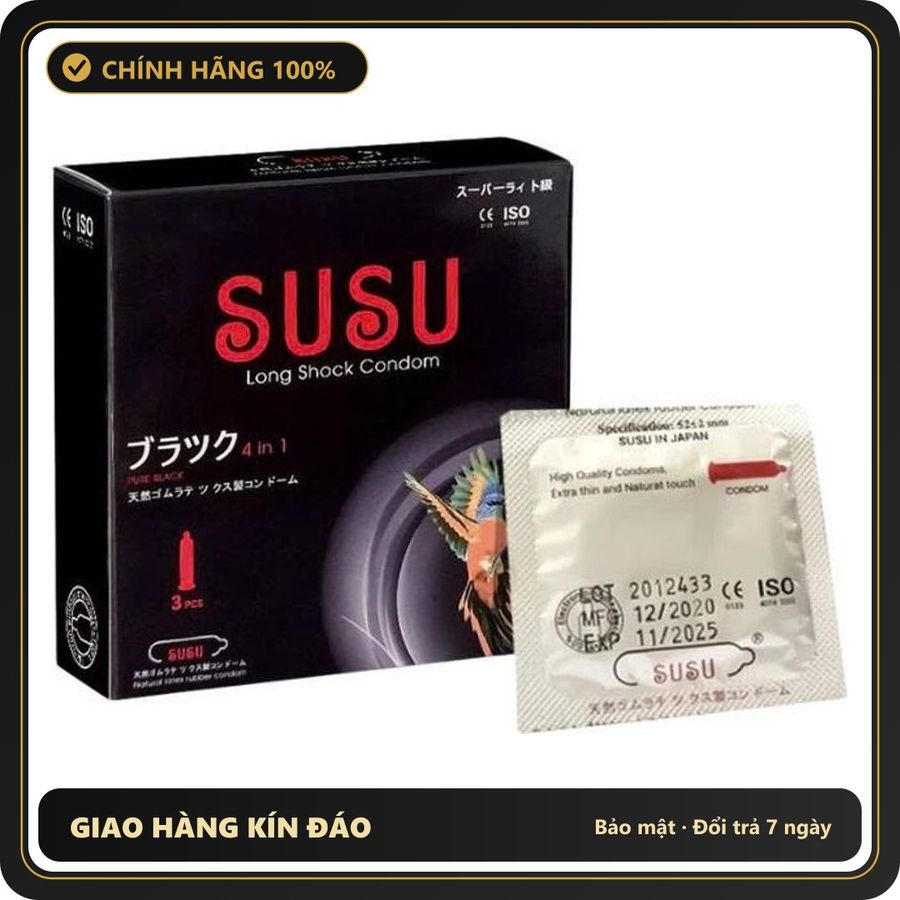(Che Tên) Bao cao su Nhật Bản SuSu siêu mỏng, trơn, kéo dài thời gian - Hộp 3b - Hàng Mới Về