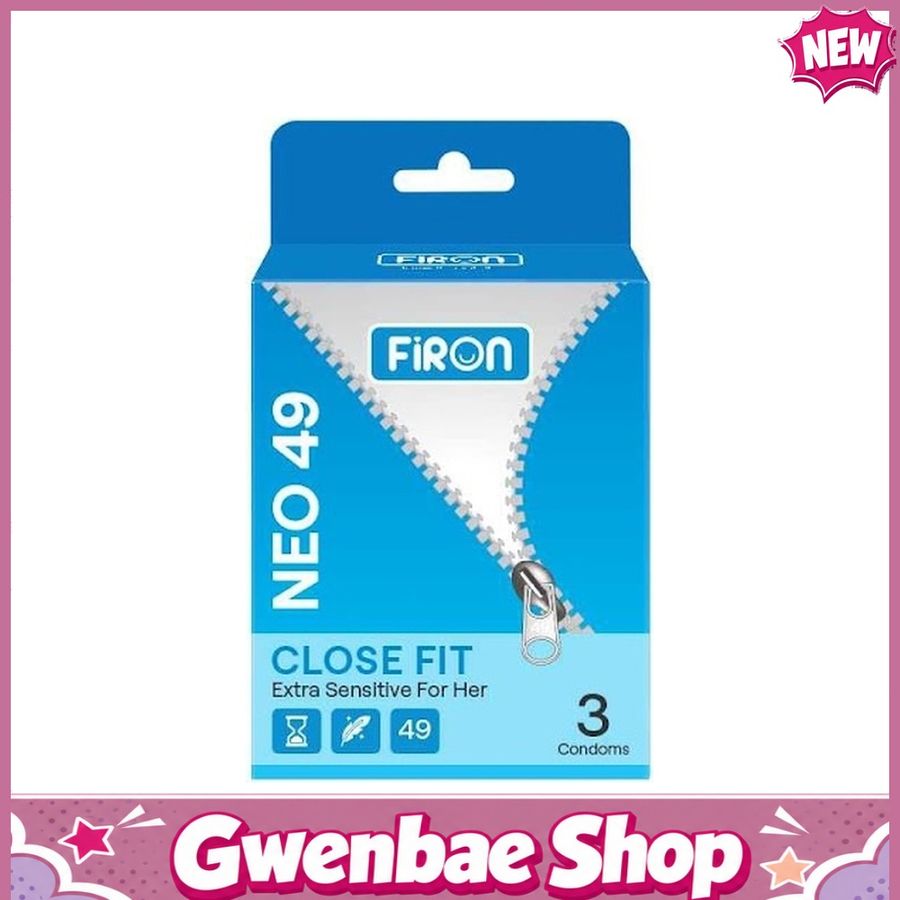 Bao cao su Firon Neo 49 - Size 49mm, siêu mỏng, kéo dài thời gian - Hộp 3 cái - Gwen Shop Chính Hãng