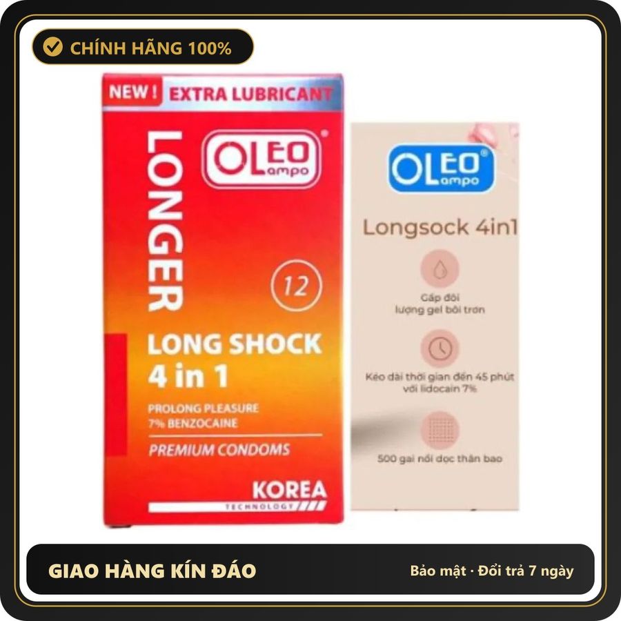 (Che Tên) Bao cao su Oleo 4 trong 1 gân gai kéo dài thời gian siêu mỏng Hộp Trắng Kín