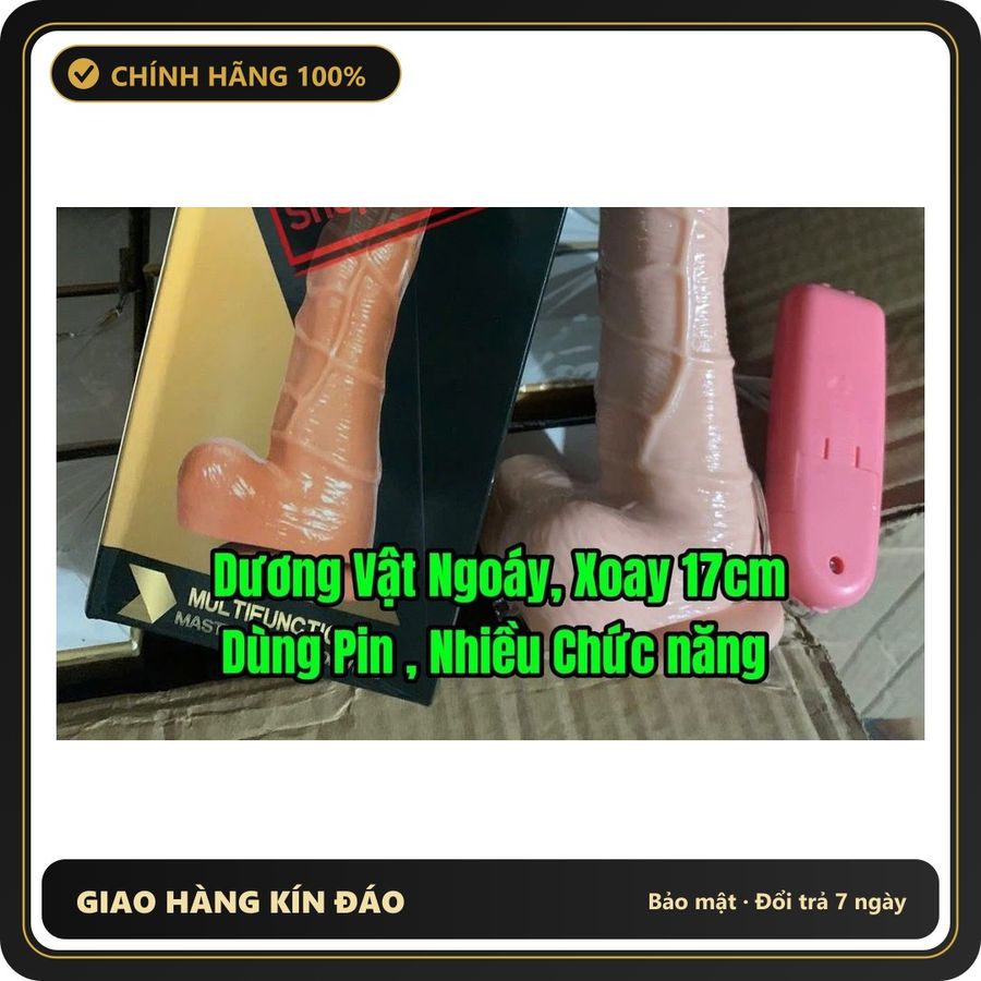 Dòng Cao Cấp Chính Hãng - Hàng Dương Vật Xoay Chuyển Động, Điều Khiển có dây, Dùng Pin, Nhiều Chức Năng, 17cm