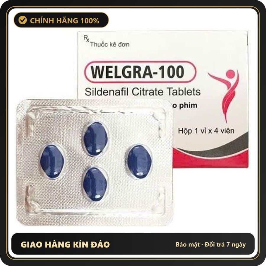 Viên uống hỗ trợ sinh lý nam WELGRA-100 Hàng Chính Hãng Ấn Độ Thuốc tăng cường sinh lý cho nam giới, Hộp 4 Viên, Cực Mạnh,Ko Tác Dụng Hoàn Tiền 100%