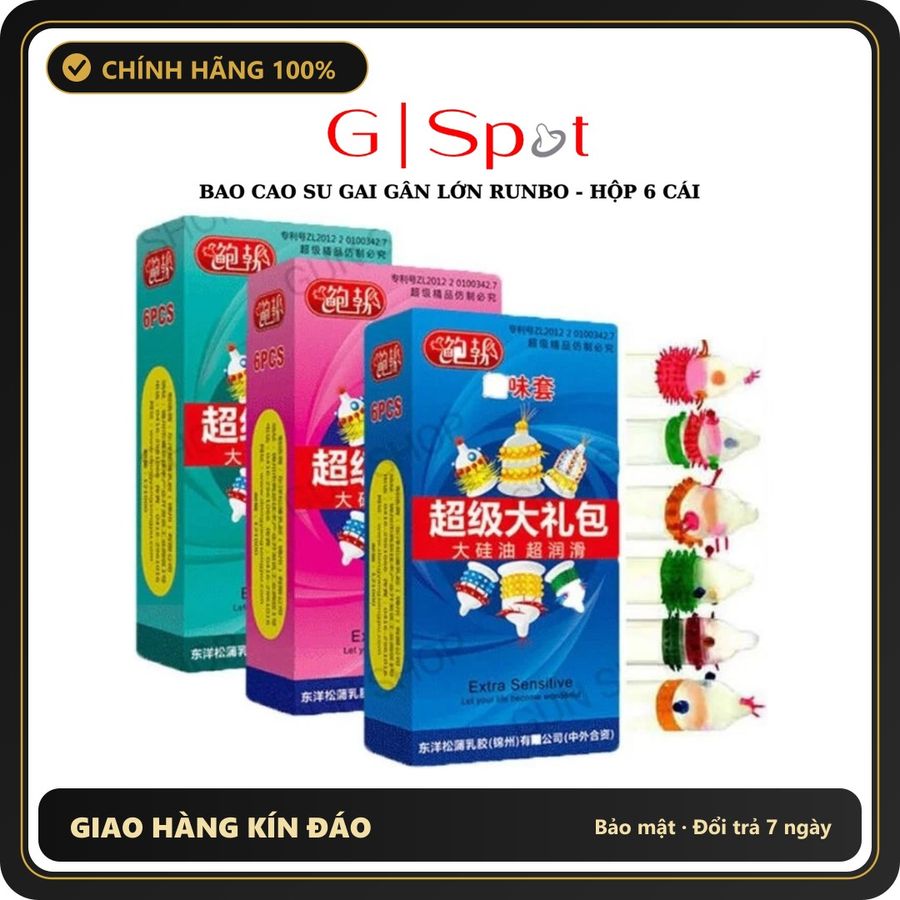 (Che Tên) Bao Cao Su Gai Gân Lớn Runbo - Hộp 6 cái Hỗ Trợ 24/7
