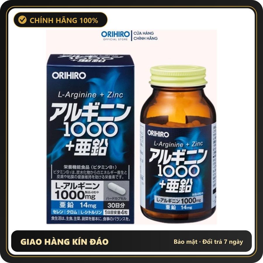 (Che Tên) Viên uống hỗ trợ tăng cường sinh lý nam giới L-Arginine 1000mg và Zinc Orihiro 120 viên Bảo Mật Tuyệt Đối