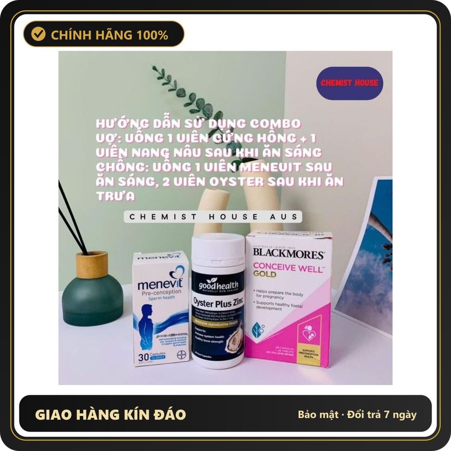 (Che Tên) [Hàng Chuẩn ÚC] Menevit - Hỗ trợ sinh sản sinh lý nam, tăng thụ thai 30 viên Hộp Trắng Kín