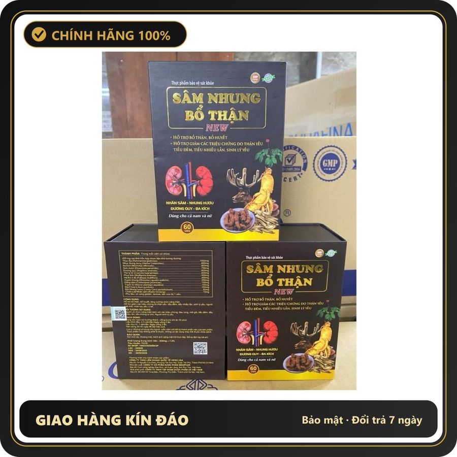 (Che Tên) (Hộp 30- 60 viên) Sâm Nhung Bổ Thận New - Giúp tăng cường sinh lực, sinh lý nam, giảm đau lưng mỏi gối Cao Cấp Bảo Đảm