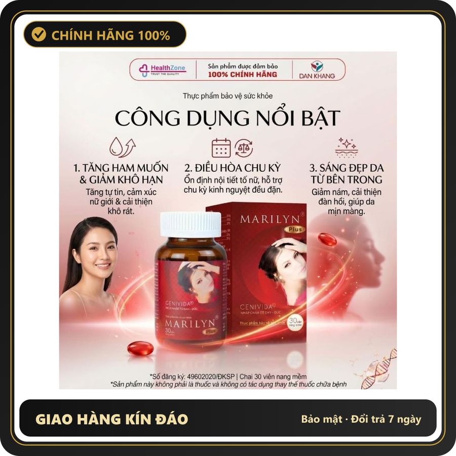 (Che Tên) Viên Uống Nội Tiết Tố Nữ MARILYN PLUS – Hộp 30 Viên Giao Nhanh Toàn Quốc