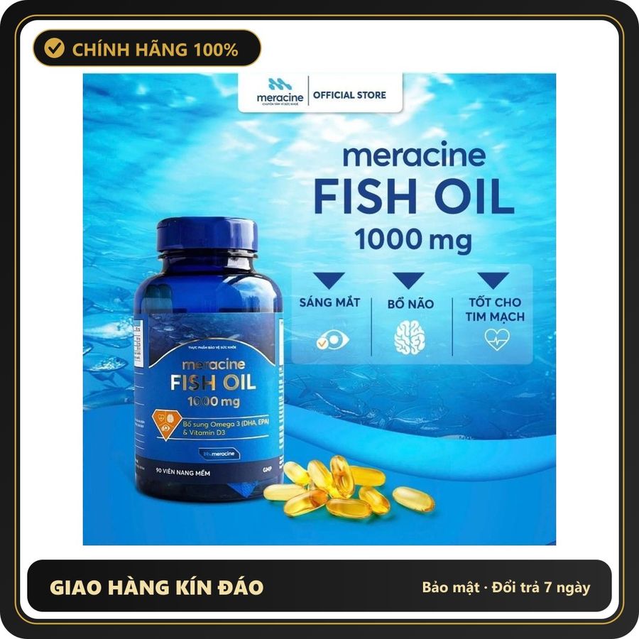 (Che Tên) Viên Uống Dầu Cá Meracine Fish Oil 1000mg Bổ Sung Omega 3, Hỗ Trợ Sáng Mắt, Bổ Não, Bảo Vệ Tim Mạch (Hộp 90 Viên) Bảo Mật Tuyệt Đối