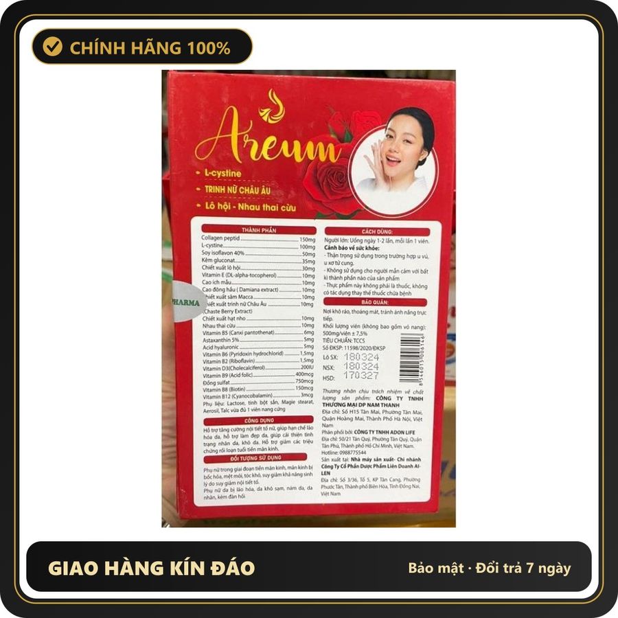 (Che Tên) Viên uống nội tiết tố - AREUM - Tăng sinh lý nữ - Đẹp da - Lọ 30 viên ( Mẫu mới ) Bảo Mật Tuyệt Đối