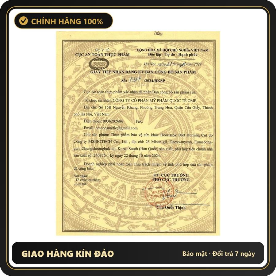 (Che Tên) Viên Siết Eo Giảm Mỡ Bụng, Mỡ Eo, Giảm Hấp Thu Chất Béo Healthouse Heorissok Diet Burning Cut 60 Viên/1 lọ Bảo Mật Tuyệt Đối