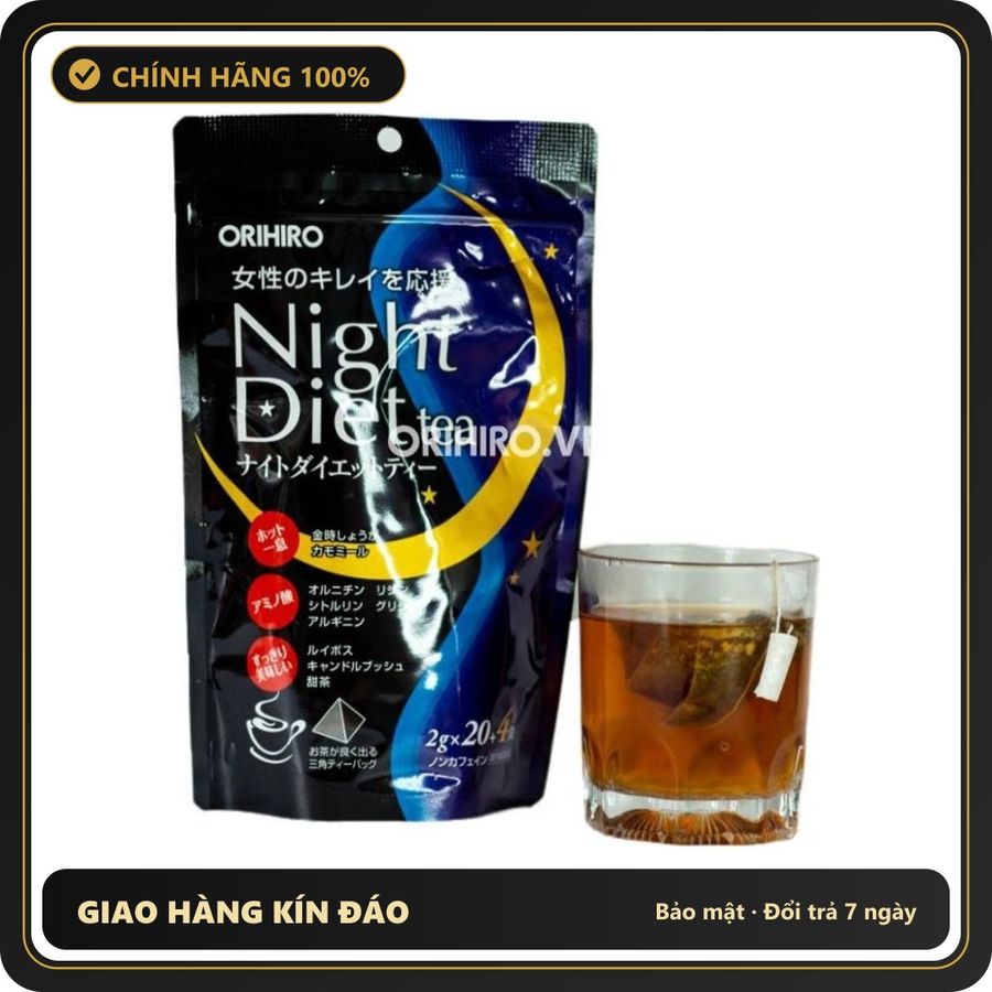 (Che Tên) Trà Giảm Cân Night Diet Tea Orihiro Nhật Bản 20 Gói Hộp Trắng Kín