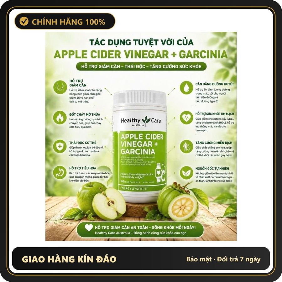 (Che Tên) Giảm Cân Giấm táo Swisse Apple Cider Vinegar 60 Viên giảm mỡ thừa giữ vóc dáng thon gọn đốt cháy mỡ thừa Hộp Trắng Kín
