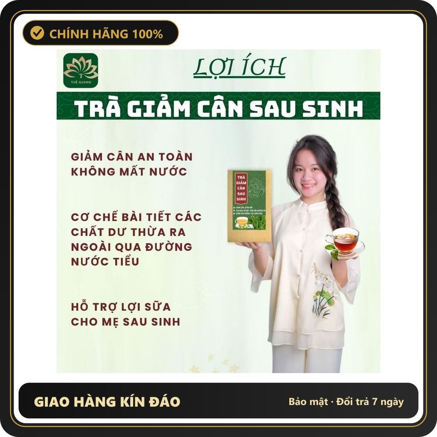 (Che Tên) Trà giảm cân sau sinh -Tuệ Quang- Ích sữa, xổ mỡ,thải độc dưỡng da,giúp săn chắc vòng eo -Hộp 50 lọc - Hàng Mới Về