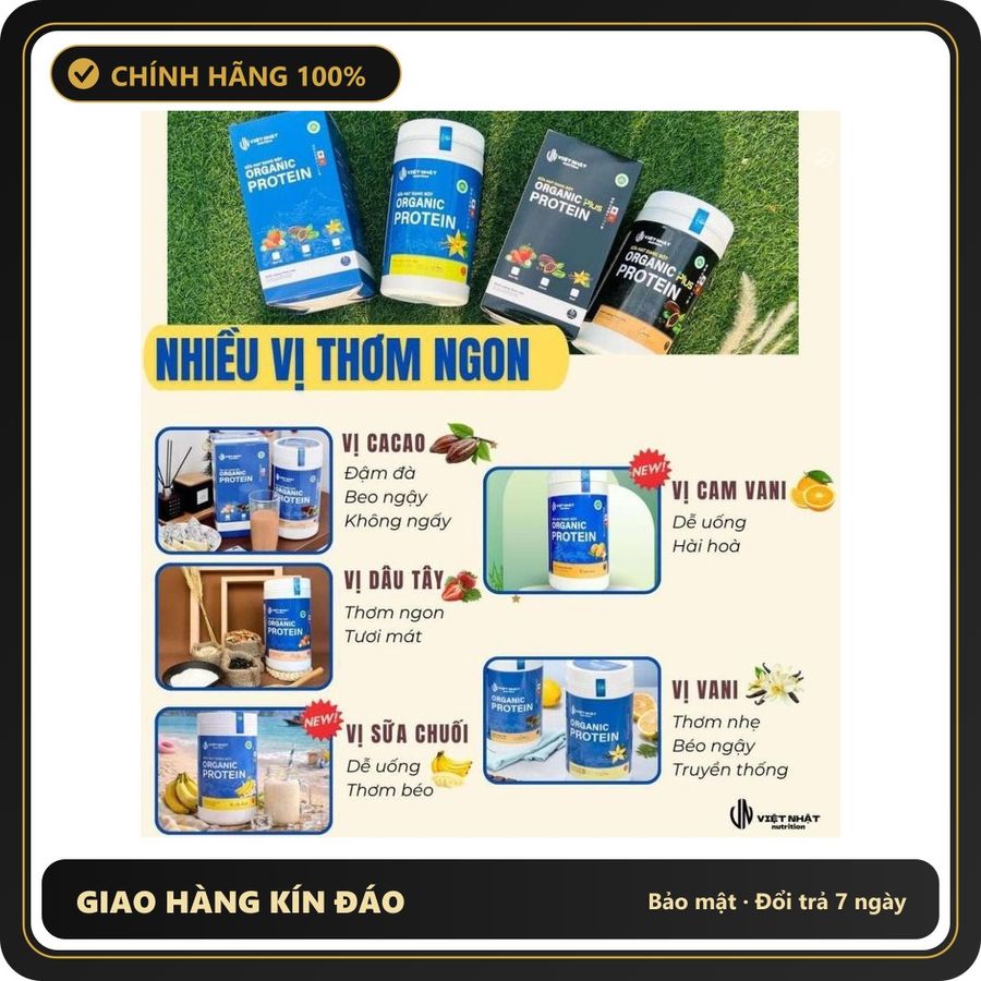 (Che Tên) Sữa Hạt Dạng Bột Organic Protein Việt Nhật Hỗ Trợ Giảm Cân Thay Thế Bữa Ăn, Sữa Hạt Organic Protein Hương Vị Vani Cacao Cao Cấp Bảo Đảm