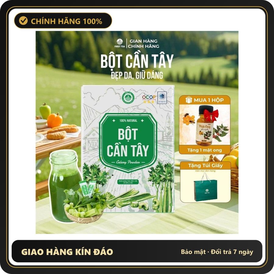(Che Tên) Bột Cần Tây First Tea Công Nghệ Sấy Lạnh Nguyên Chất, Giảm Cân, Đẹp Dáng, Sáng Da, Thanh Lọc Cơ Thể Cao Cấp Bảo Đảm