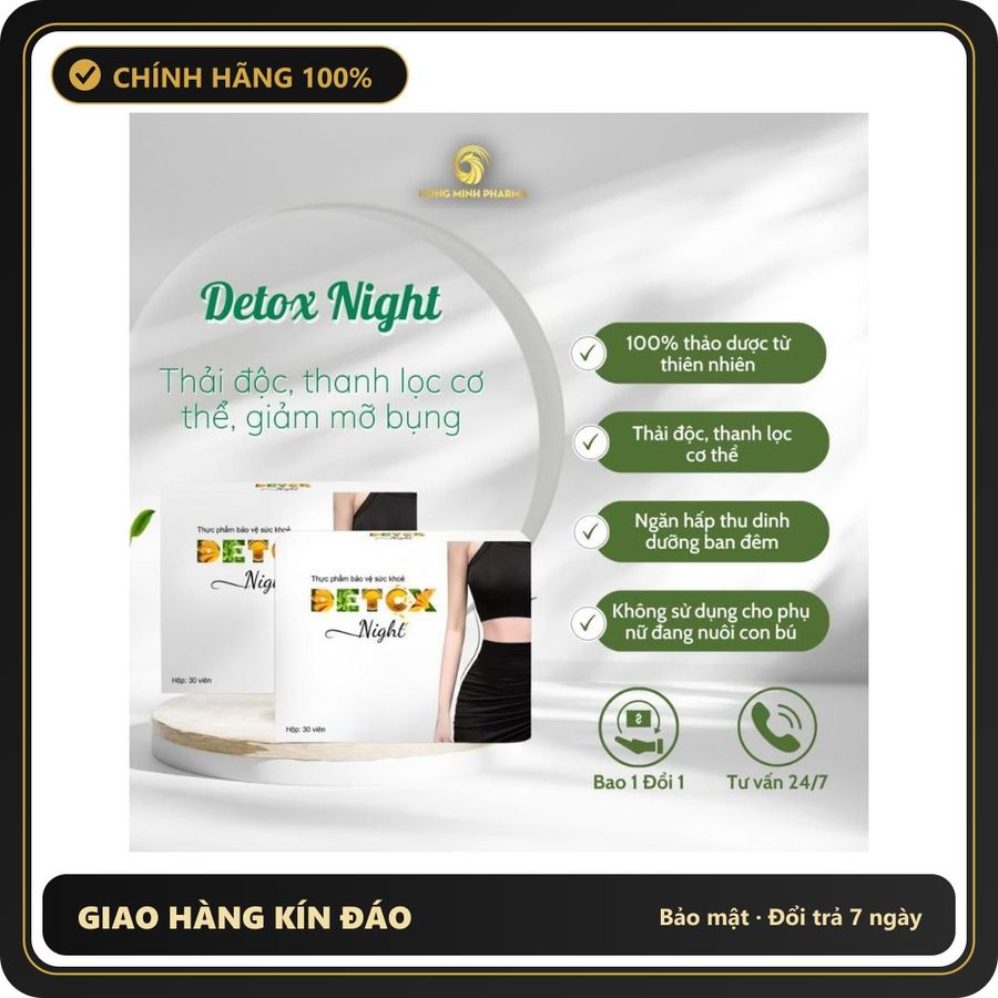 (Che Tên) [Giảm mỡ bụng] Viên Uống Detox Night Chính Hãng - Giảm Mỡ Bụng Cứng Chuyên Sâu, Thải Đốc Cơ Thể, Cho Vòng Eo Con Kiến Chuẩn Auth