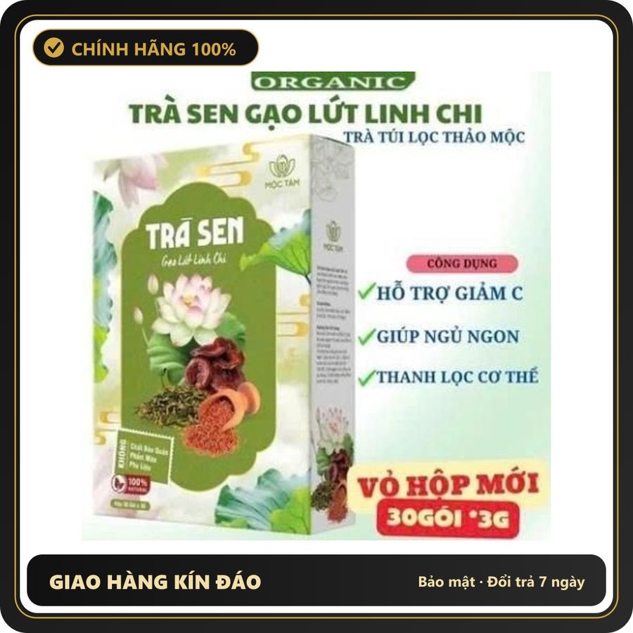 (Che Tên) Trà Sen Gạo Lứt Linh Chi Chính Hãng Cao Cấp giảm cân giảm béo ngủ ngon tuần hoàn máu tốt thanh nhiệt hộp 30 gói Cao Cấp Bảo Đảm