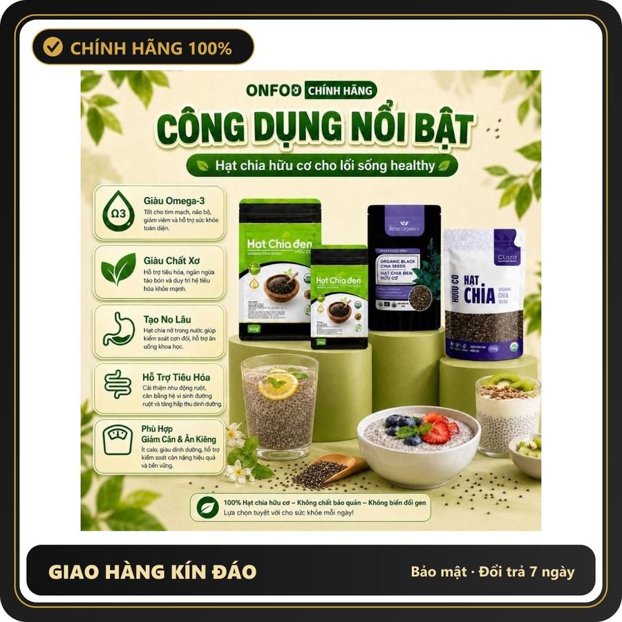 (Che Tên) Hạt chia đen chính hãng organic hữu cơ ONFOD hat chia úc giảm cân ăn kiêng eat clean healthy 200g Cao Cấp Bảo Đảm