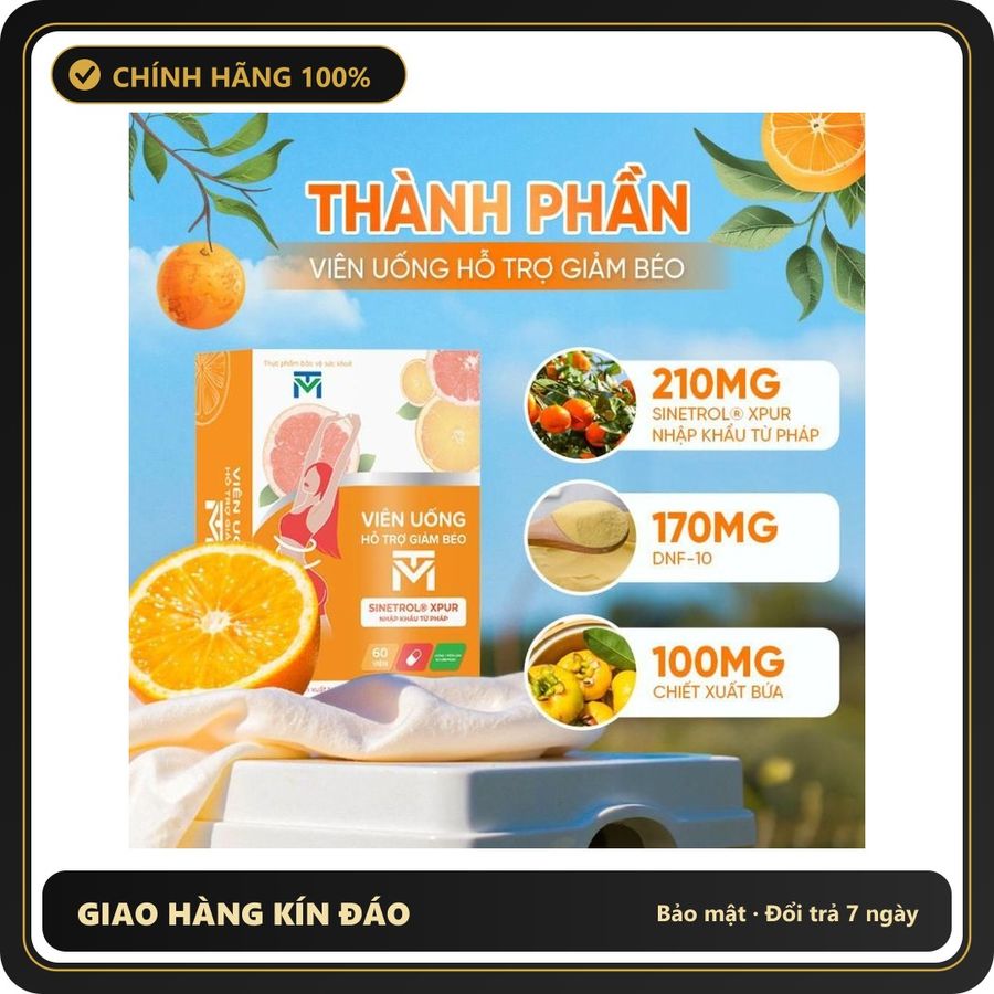 (Che Tên) Viên uống hỗ trợ giảm béo an toàn VTM chuyển hóa mỡ tự nhiên, không tác dụng phụ - hộp 60 viên Hộp Trắng Kín