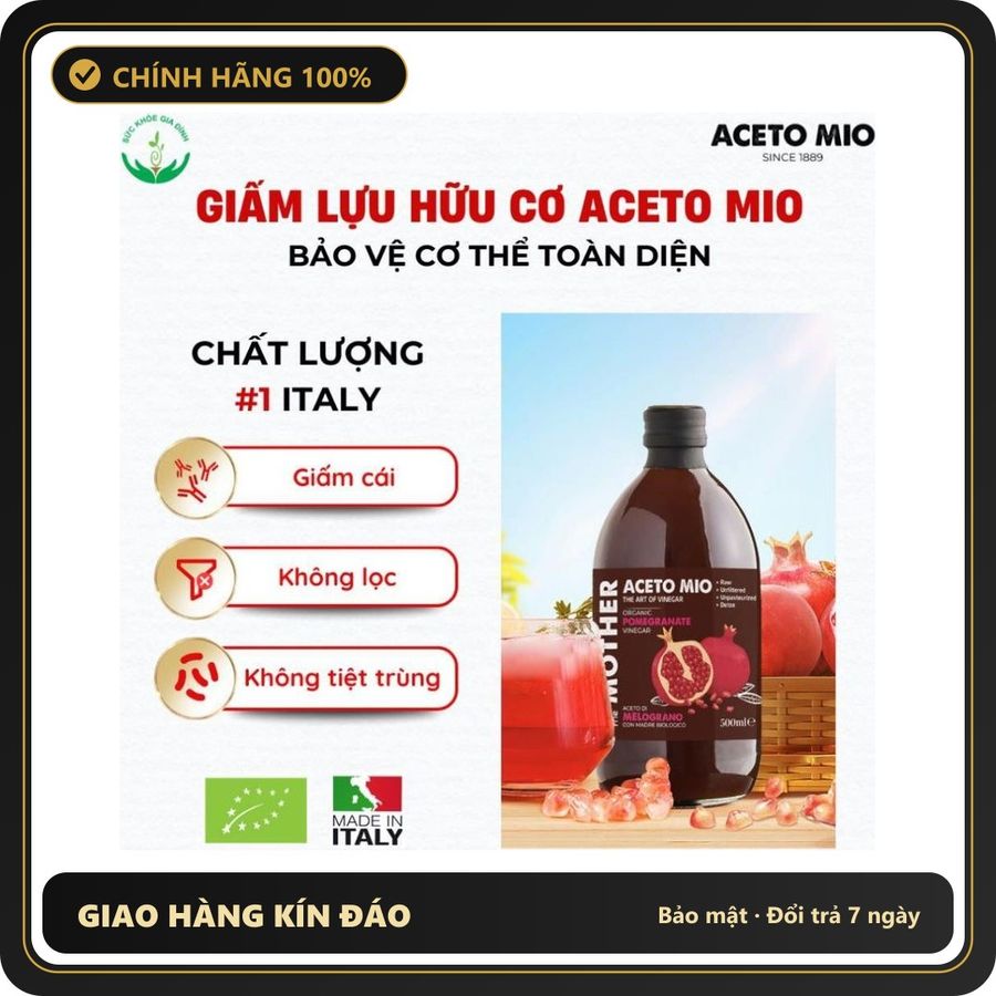 (Che Tên) Giấm Lựu Hữu Cơ Aceto Mio 500ml - Dấm Lựu Giảm Cân, Đẹp Da [Tặng Cốc Đong] Cao Cấp Bảo Đảm