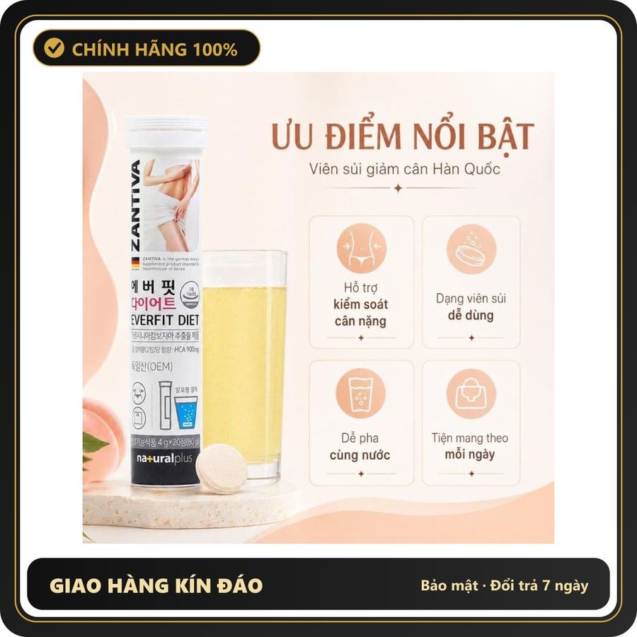 (Che Tên) Viên Sủi Giảm Cân ZANTIVA EVERFIT DIET Hàn Quốc Giảm giảm cân an toàn hiệu quả - hoanggamkorea Hộp Trắng Kín