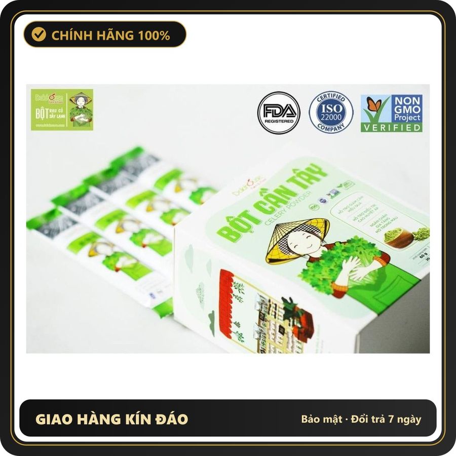 (Che Tên) Bột cần tây nguyên chất Dalahouse hỗ trợ giảm cân, cao huyết áp hiệu quả hộp 60gr Giao Nhanh Toàn Quốc