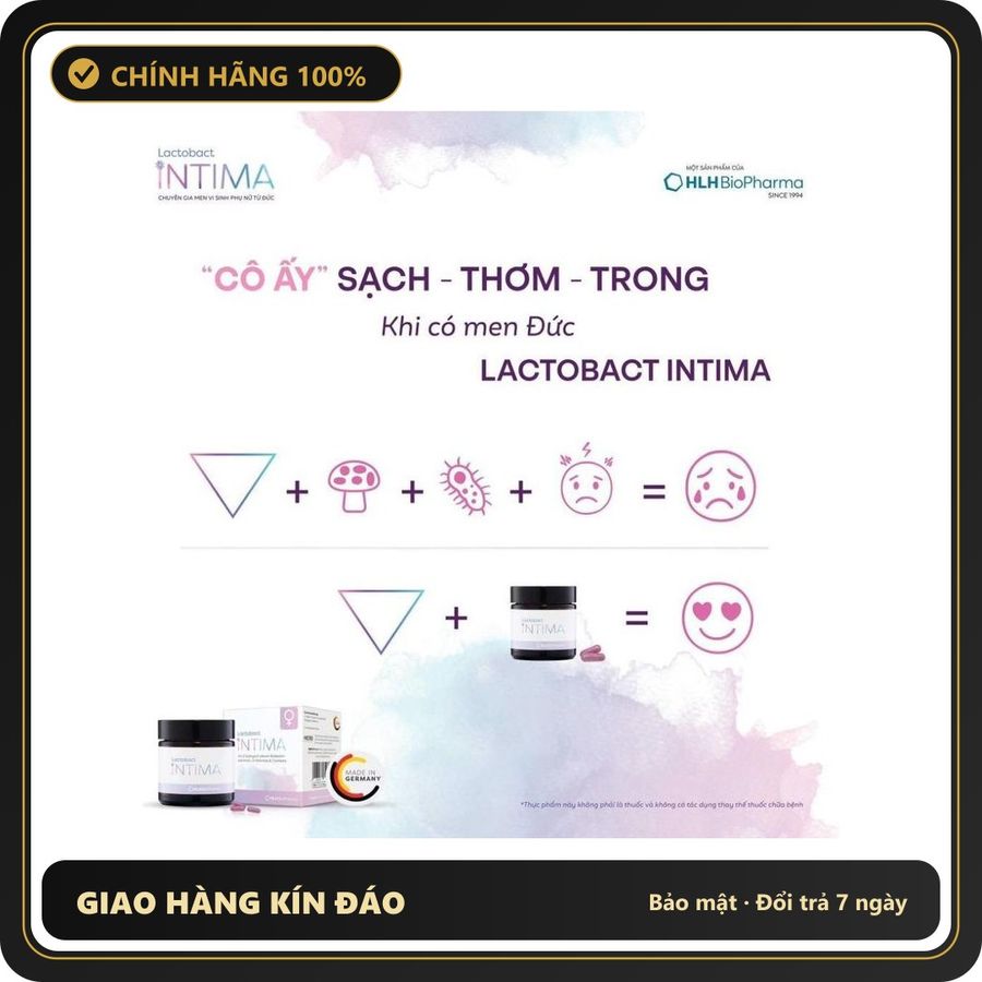 (Che Tên) Hộp 60 viên men vi sinh phụ khoa Lactobact Intima bổ sung lợi khuẩn, Cranberry, D-Mannose từ Đức Hỗ Trợ 24/7